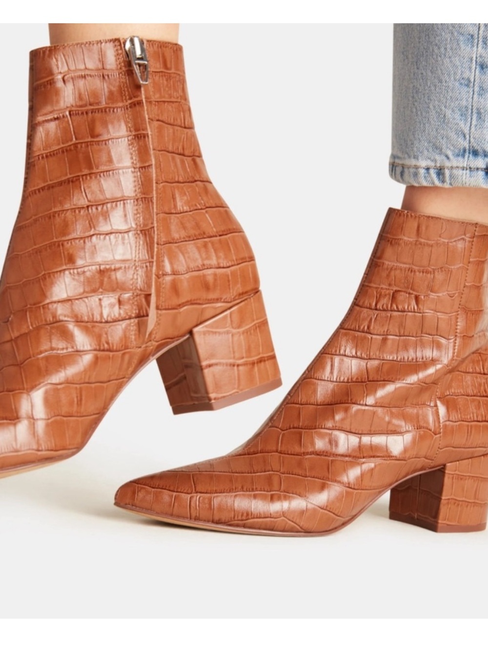 Dolce Vita Croc-Embossed Tan Leather Ankle Boots